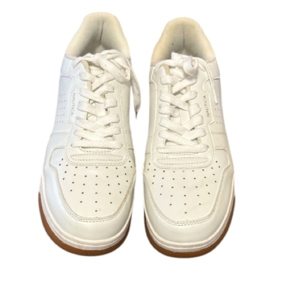 Nautical Men's White Sneakers with Brown Logo on EUC, size 11. - Picture 2 of 8